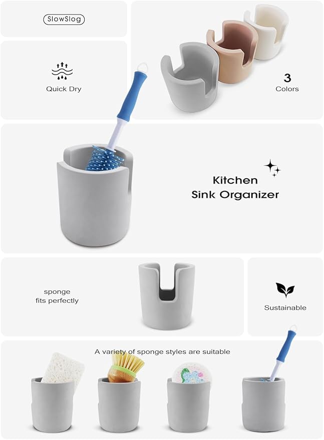 Diatomite Stone Sponge Holder, Quick Dry Dish Sponge Stand for Countertop, Fast Dry Diatomaceous Earth Sponge Holder for Kitchen Sponge, Gray