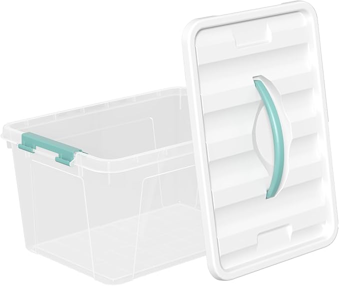 Xyskin 14 Quart Clear Storage Bins with Lid and Green Handle, Storage Latch Box/Bin Organizing Container