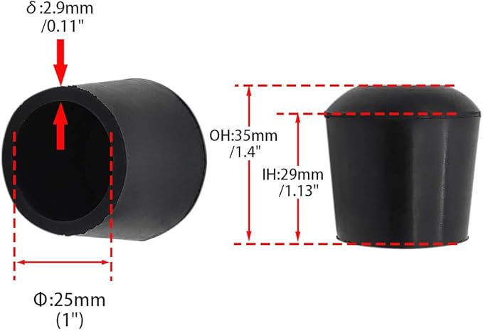 Flyshop Furniture Table Covers Non-Slip Durable Rubber Leg Tips Chair Leg Caps Floor Protector Round Black 4PCS Size 25mm, 1"