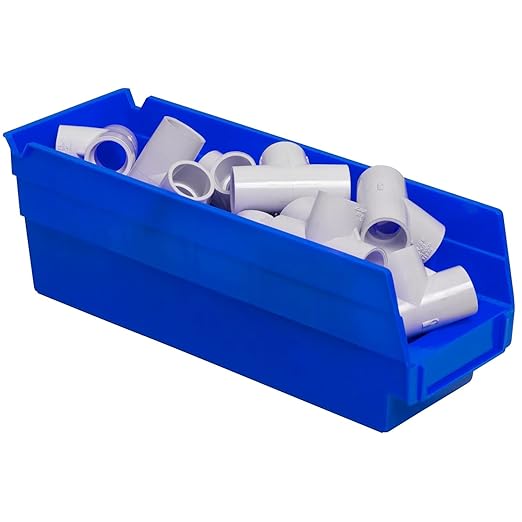 Akro-Mils 30120 Plastic Shelf Bins, Heavy Duty Storage Bins for Garage, Closet, and Drawer Organization, 12-Inch x 4-Inch x 4-Inch, Blue, 24-Pack