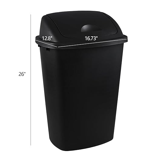 Bringer Black 13 Gallon Kitchen Trash Can with Swing Lid, Plastic Swing Top Tall Garbage Can, 4-Pack