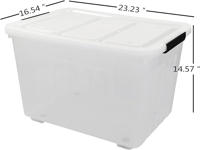 4 Packs 70L Large Plastic Storage Container with Wheels and Latching Lid, Stackable Storage Containers Bin, Clear