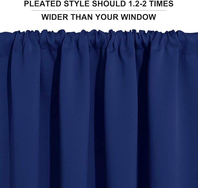 RYB HOME Small Window Tier Curtains, Light Block Privacy Solid Portable Drapes for Kitchen Cabinet Kid Bedroom Basement RV Curtains, Wide 52 x Long 36 per Panel, Marine Blue, 2 Pcs