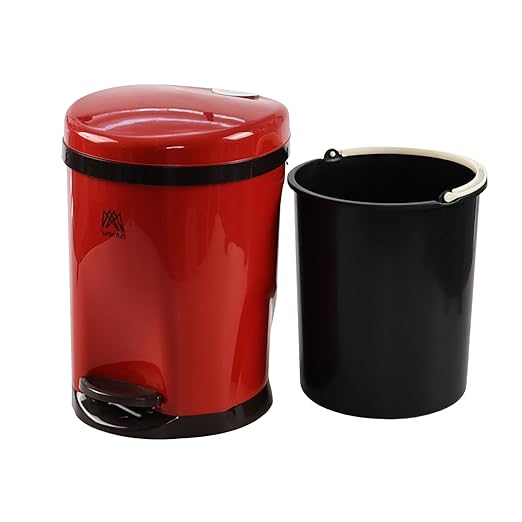 Round Trash Can with Soft-Close Foot Pedal, 2 Gallon Waste Bin with Lid, Bathroom Step Waste Can, Red