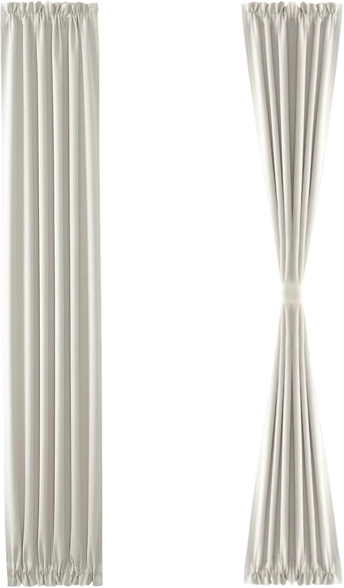DWCN French Door Curtains – Rod Pocket Thermal Blackout Curtain for Doors with Glass Window, Kitchen and Patio Doors for Privacy, 12 X 72 Inches Long, 1 Curtain Panel with Tieback, Ivory