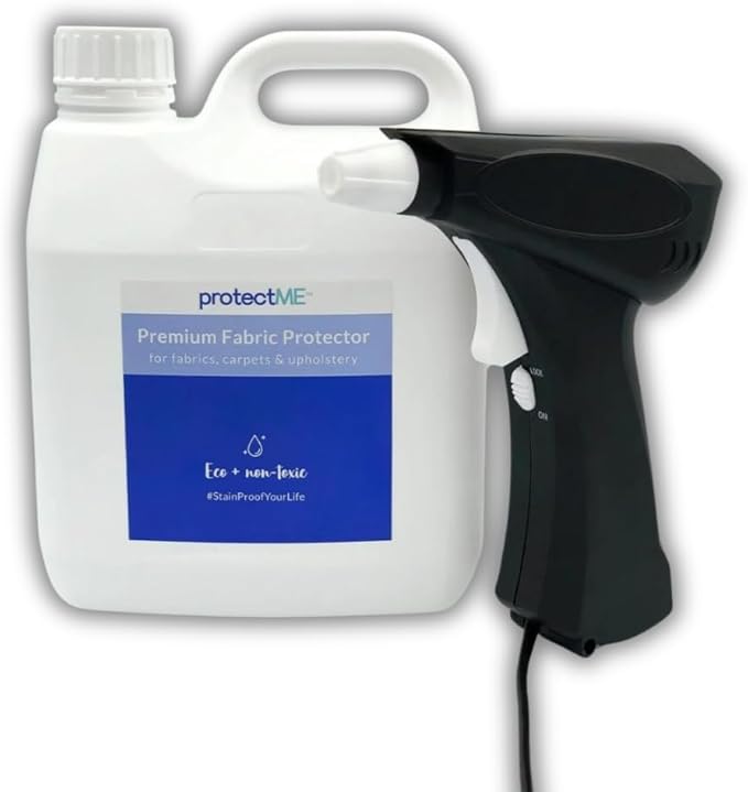 Fabric Protector and Stain Resistant Spray - Upholstery Fabric Spray for Stain Guard for Carpet, Shoes, Couch, Sofa - Non Toxic Water Based Furniture Protector - 84.5 Fl. Oz. +Sprayer