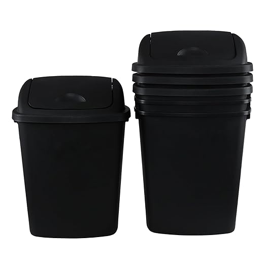 10 Gallon Plastic Swing Top Trash Cans, 4-Pack Garbage Cans with Swing Top Lid, Black