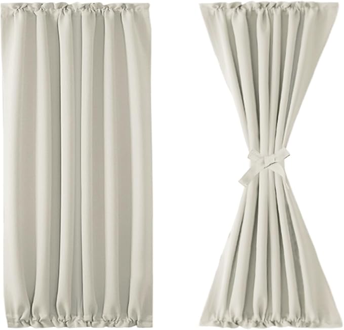 DWCN French Door Curtains – Rod Pocket Thermal Blackout Curtain for Doors with Glass Window, Kitchen and Patio Doors for Privacy, 25 X 40 Inches Long, 1 Curtain Panel with Tieback, Ivory