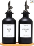 HOMCDALY Olive Oil Dispenser for Kitchen, 11.8oz Glass Kitchen Dispenser Bottle, Black Oil&Vinegar Cruet Set, Leakproof Olive Oil Bottles | Set of 2 (11.8oz – Black)