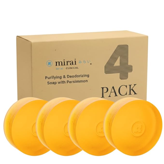Mirai Clinical Persimmon Soap Bar for Body Odor (Pack of 4 – 100g Each) – Eliminates Nonenal Aging Odor - Deodorizing and Purifying, Japanese Natural Body Odor Soap - Gentle on All Skin Types
