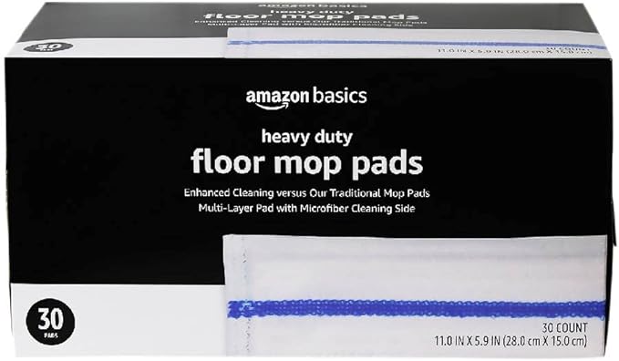 Amazon Basics Heavy Duty Floor Mopping Pads with Microfiber, Fits Swiffer WetJet Mopping Systems, 30 Count (Pack of 1)