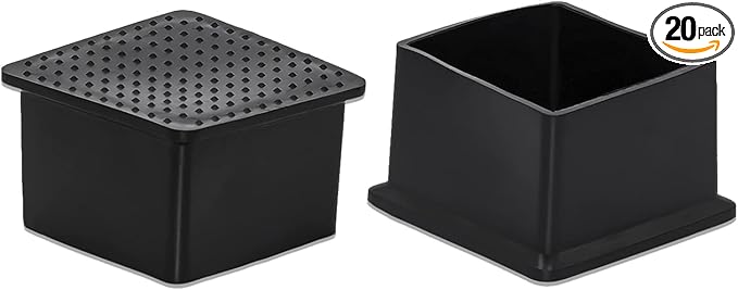 Flyshop Flexible Anti-Scratch PVC Patio Chair Table Leg Caps Tips Floor Protectors Square Furniture Covers, 20pcs, Black, 40 mm x 40 mm, 1-9/16" x 1-9/16"