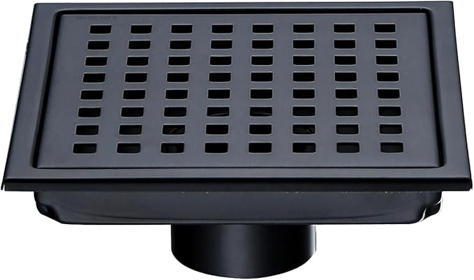 RANDOM Matte Black Square Shower Drain 6 Inch Drain Cover 304 Stainless Steel Floor Drain Grate with Removable Hair Strainer,6" Black Shower Drain