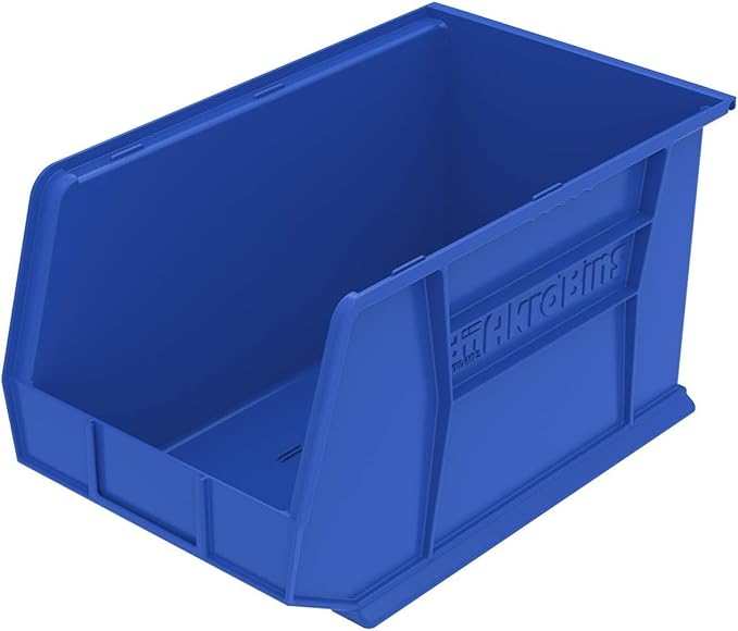 Akro-Mils 30260 AkroBins Plastic Storage Bins, Space-Saving Stackable Bins for Garage, Pantry, Craft Organization, 18" x 11" x 10", Blue, 6-Pack