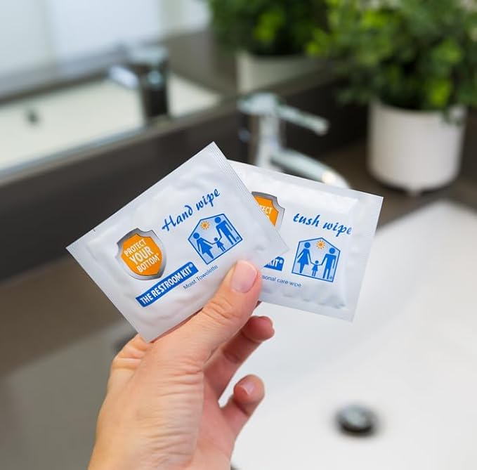 The Restroom Kit (60 pk) – Mini Toilet Paper & Travel Hygiene Kit | to Go Toilet Paper, Seat Cover, Wipes & More | Compact Personal Sanitary Solution for Public Restrooms & Travele.