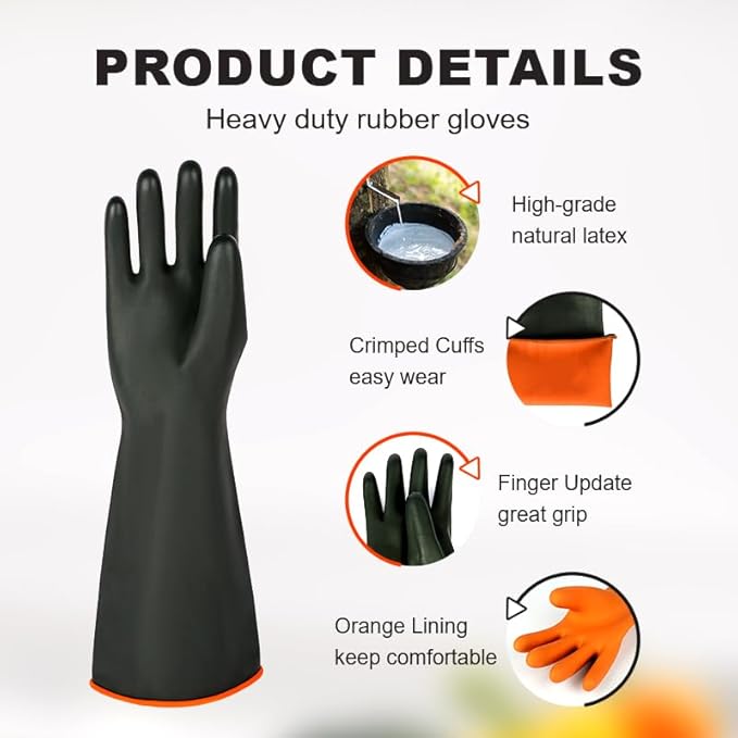 Heavy Latex Chemical Resistant Gloves - Reusable Long Rubber Dishwashing Gloves with Forearm Protection for Men - Waterproof, Industrial Safety Gear, Acid & Alkali Resistant, Oil-Proof，22“XL,1 Pair