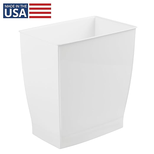 iDesign,Plastic Spa Rectangular Trash, Waste Basket Garbage Can for Bathroom, Bedroom, Home Office, Dorm, College, 2.5 Gallon, White