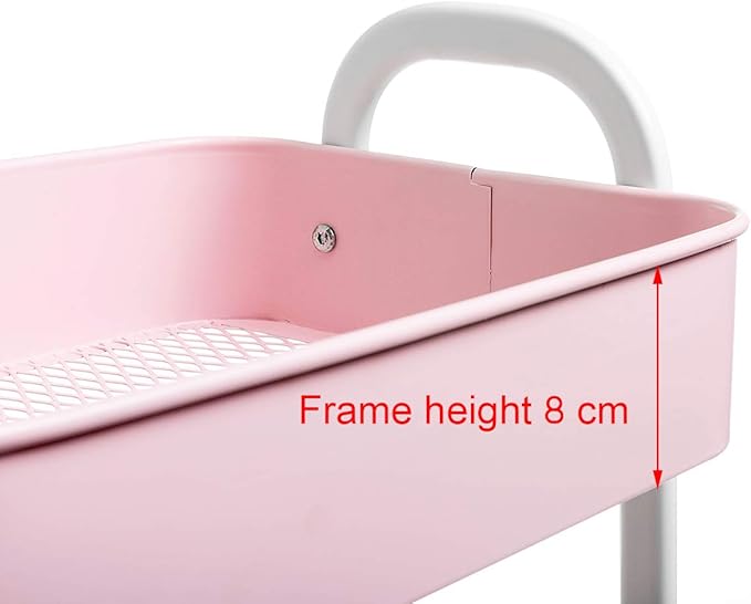 AGTEK Makeup Cart, Movable Rolling Organizer Cart, 3 Tier Metal Utility Cart, White - Pink