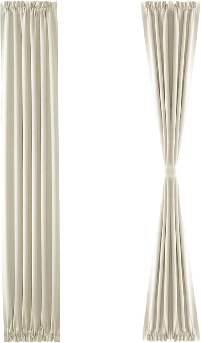 DWCN French Door Curtains – Rod Pocket Thermal Blackout Curtain for Doors with Glass Window, Kitchen and Patio Doors for Privacy, 12 X 72 Inches Long, 1 Curtain Panel with Tieback, Light Beige