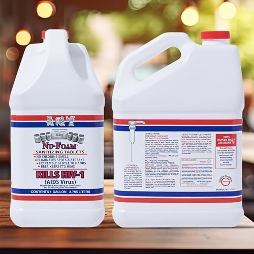 Nu-Foam Liquid Detergent for Bar Glassware - Original Streak-Free Solution - Hand Washing Bar, Tavern, Brewery Supplies - Concentrated - 1 Gallon, 2 Pack (2, 256, Fl Oz)