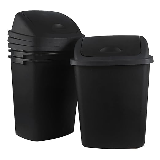 Bringer 18 Gallon Large Swing Top Trash Can, Plastic Garbage Can with Swing-Lid, Black, 4-Pack