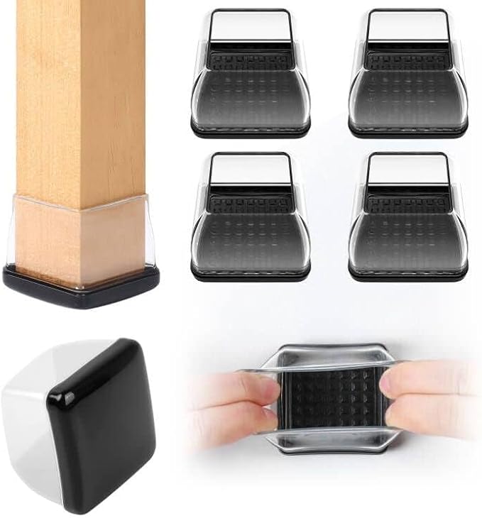 Ezprotekt 8 Pcs Large Clear Chair Leg Sliders for Carpet, Square Teflon Furniture Glides Pads Caps for Rug, Bar Stool Leg Protectors Covers for Table, Chair, Sofa Legs (XL Fit: 1.5" - 2")