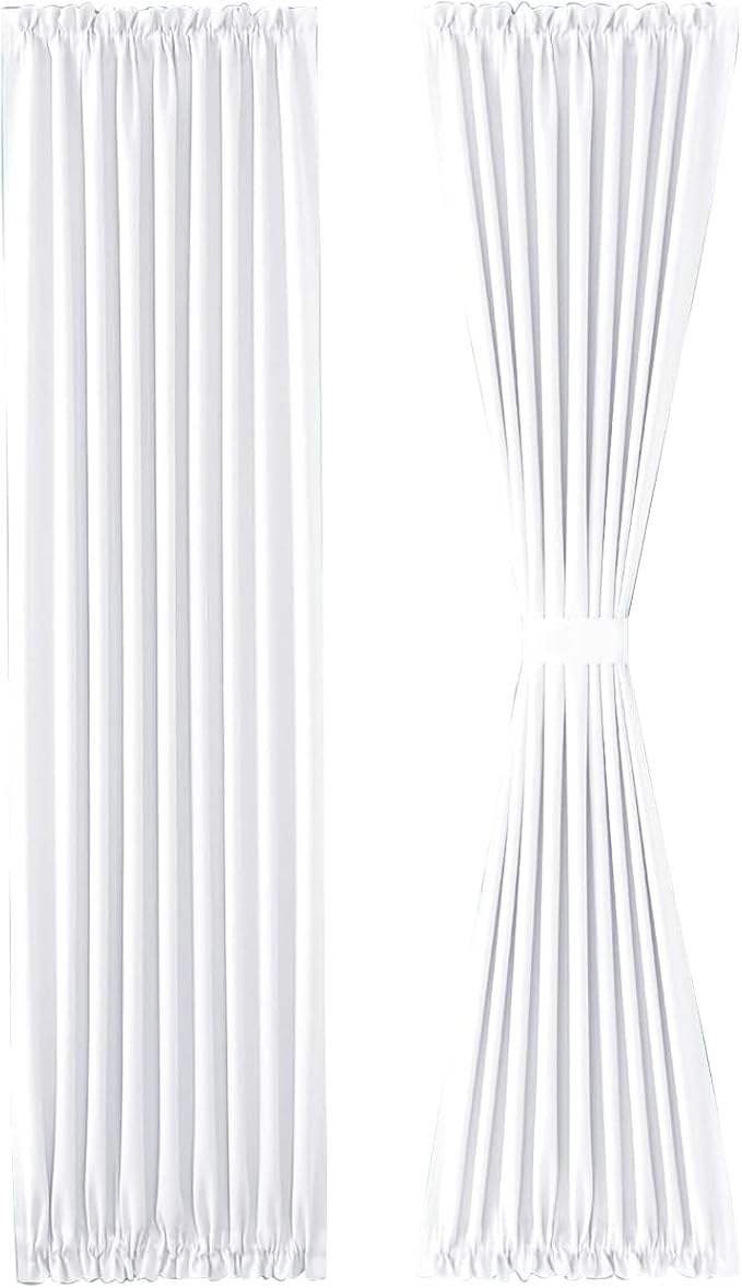 DWCN French Door Curtains – Rod Pocket Thermal Curtain for Doors with Glass Window, Kitchen and Patio Doors for Privacy, 25 X 72 Inches Long, 1 Curtain Panel with Tieback, Pure White