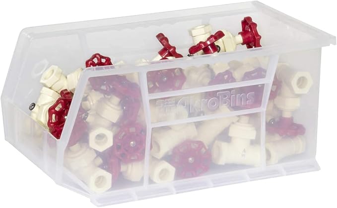 Akro-Mils 30240 AkroBins Plastic Storage Bins, Space-Saving Stackable Bins for Garage, Pantry, Craft Organization, 15-Inch x 8-Inch x 7-Inch, Clear, 12-Pack