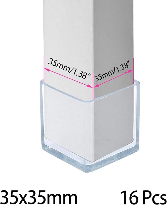 16 Pcs Transparent Square Anti-Slip Rubber Leg Tips Chair Leg Caps Furniture Floor Protectors Chair Table Bar Stool Leg Covers Furniture Leg Cube Feet 1.38 Inch x 1.38 Inch (35 x 35mm)