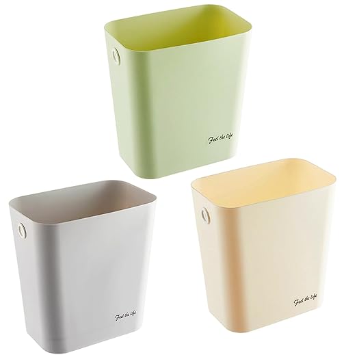 Rectanglar Small Trash Can 3 Pack, 3 Gallon/12 L Office Garbage Can Wastebasket, for Bedroom, Bathroom, Dorm, Kitchen, Under Sink, Under Desk, Plastic Trash Bin Garbage Bin– Green Grey Cream