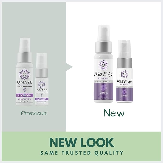 Mist N' Go by Omaze Travel Toilet Spray - Odor Eliminator & Air Freshener - Lavender Daily Pack (3oz x2)