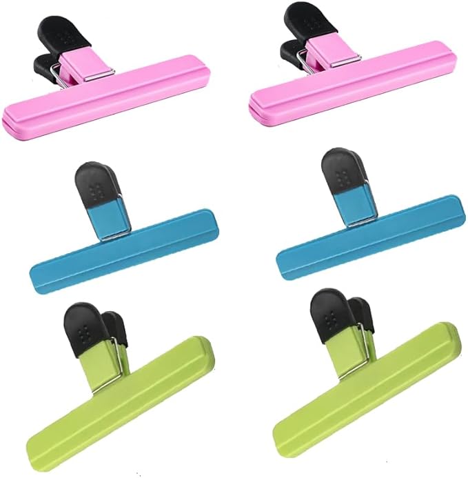 6 Pack Heavy Duty Bag Clip - Large Food Storage Clips for Chips, Snacks, Seal Bags - Durable Plastic Sealing Clips for Home, Office (3.5 x 6 Inch)