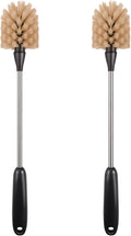 2 Pack Water Bottle Brush, 15-inch Long Handle Cleaning Brush, Kitchen Scrubber, Bottle Brush Cleaner, Suitable for Water Bottles, Cups, Glasses, Baby Bottles, Wine Glasses, Brown