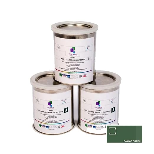 colored epoxies 10006 Cammo Green Epoxy Resin Coating Made with Beautiful and Vibrant Pigments, 100% solids, Concrete and Plywood. 3 Quart Kit