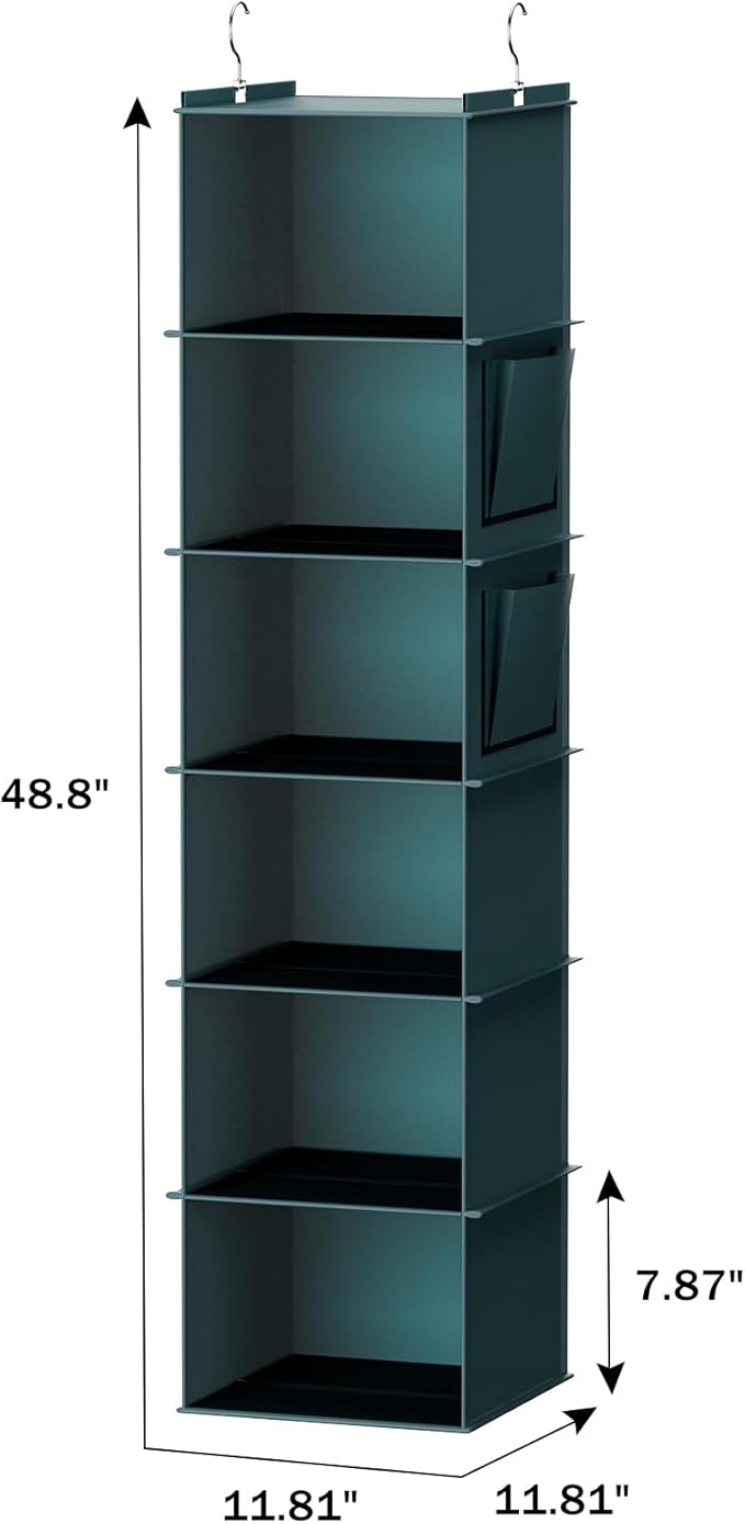 YOUDENOVA Hanging Closet Organizer, 6-Shelf Closet Hanging Storage Shelves, Green