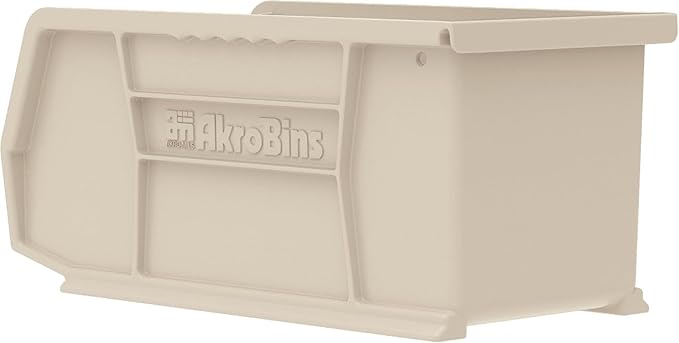 Akro-Mils 30230 AkroBins Plastic Storage Bins, Space-Saving Stackable Bins for Garage, Pantry, Craft Organization, 11-Inch x 5-Inch x 5-Inch, Stone, 12-Pack