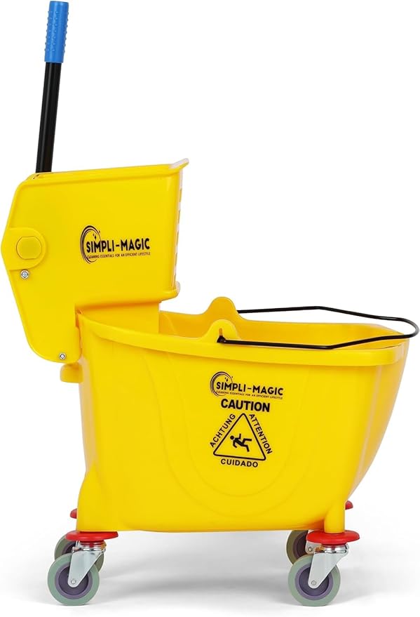 SIMPLI-MAGIC Commercial Mop Bucket with Side Press Wringer, 36 Quart – 50,000 Cycles Wringer – Industrial Mop Bucket with Wheels, Yellow