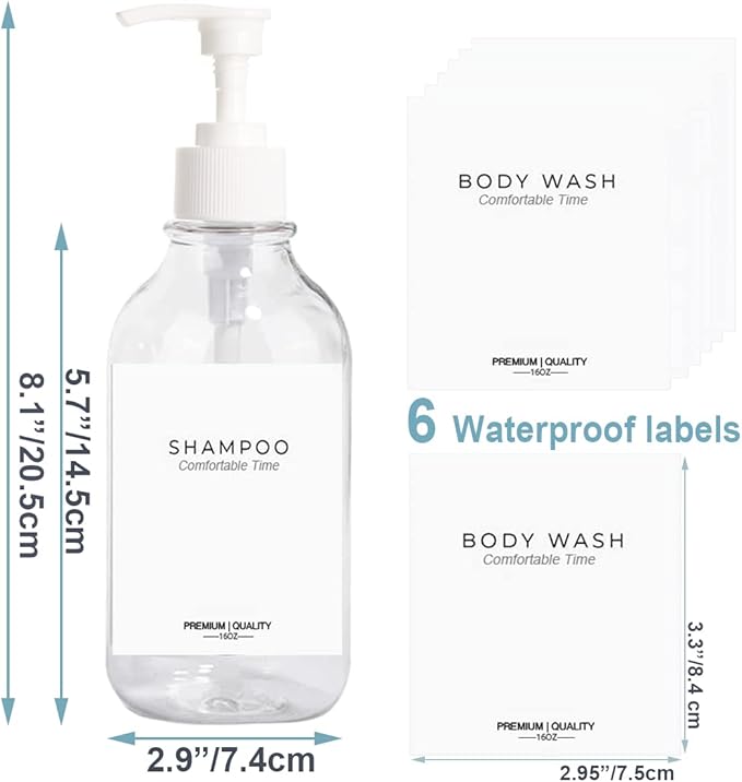 3 Pack of Shampoo and Conditioner Bottles - Apothecary Dispenser Bottle for Bathroom and Kitchen, Refillable Shampoo Bottles for Shampoo Lotion Oil Shower Soap Hand Soap and Dish Soap (Clear)