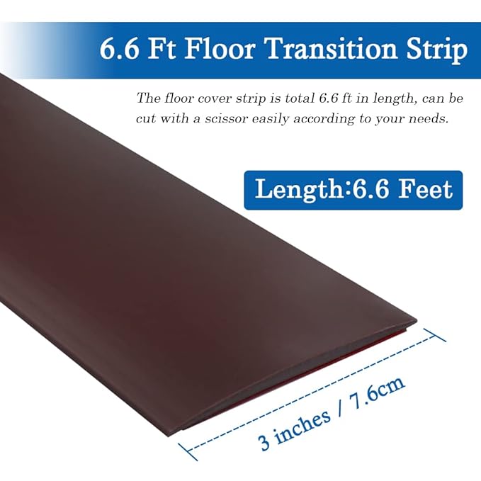 Floor Transition Strip Self Adhesive Floor Cover Strips Laminate 3" Wide Vinyl Flat Divider Transitions (7.5cm, 6.56Ft, Brown)