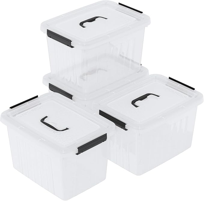 4 Packs 20 L Clear Plastic Storage Bins, Stackable Organizer Containers with Lids, Latching Box with Handle