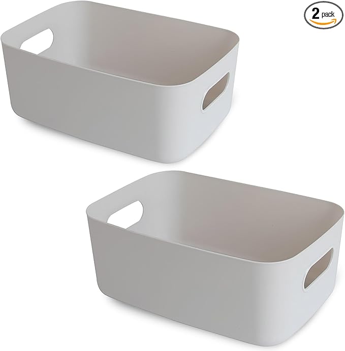 COVRA 2-Pack Plastic Storage Bins, Small Storage Baskets, Organizers for Home & Office, 9.6 x 6.3 x 4.7 Inches (Gray)