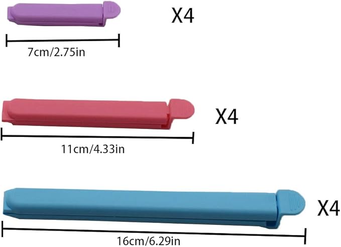 Tmflove 12 PCS Sealing Clips for Food and Snack Bag(2.75 in, 4.33 in, 6.29 in)