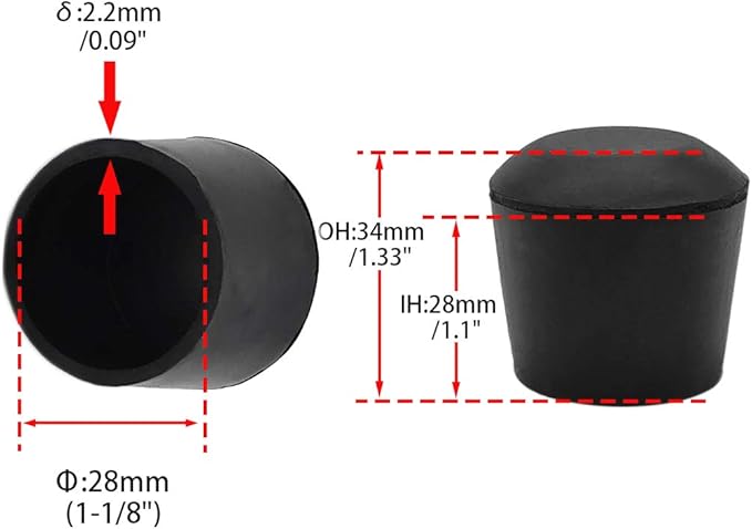 Flyshop Furniture Table Covers Non-Slip Durable Rubber Leg Tips Chair Leg Caps Floor Protectors Round Black 4PCS Size 28 mm, 1-1/8"