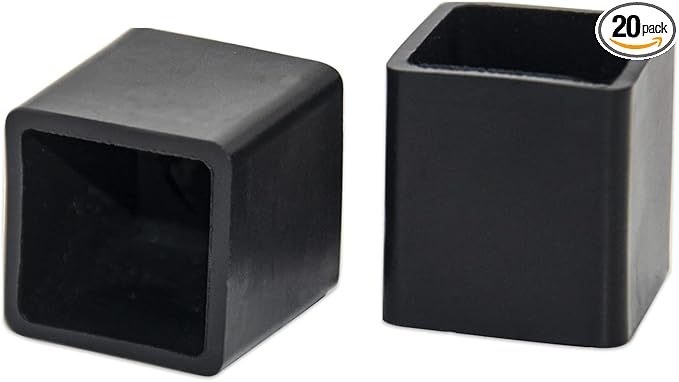 Flyshop Flexible Anti-Scratch PVC Patio Chair Table Leg Caps Tips Floor Protectors Square Furniture Covers, 20pcs, Black, 20 mm x 20mm, 13/16" x 13/16"
