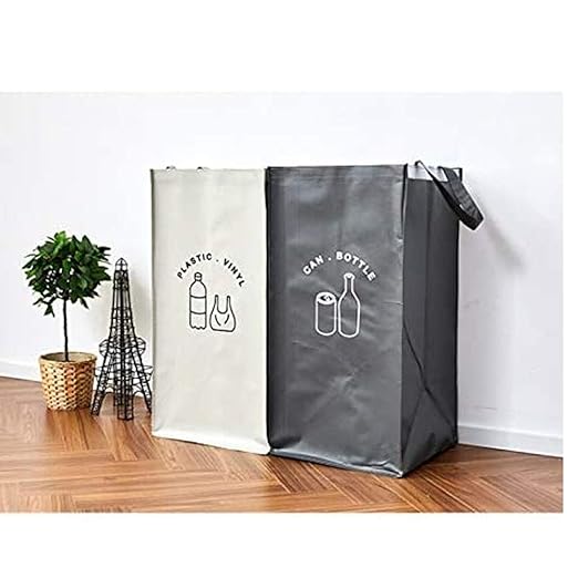 Separate Recycling Waste Bin Bags for Kitchen Home Recycle Garbage Trash Sorting Bins Organizer Waterproof Baskets Compartment Container (Set of 2 Color Pack)