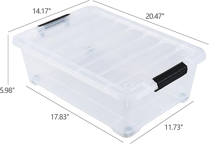 20 Quart Under Bed Plastic Storage Bins, 4-Pack Clear Under Bed Storage Box with Wheels