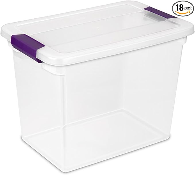 Sterilite 18-Pack ClearView Latch Box, Stackable Storage Organizer Bins for Home, 27 Quart