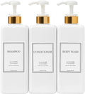 Modern Gold Design Large 27 oz Shampoo and Conditioner Dispensers - Empty Plastic Refillable Pump Bottle Set for Bathroom Shower Soap Dispenser, Set of 3 (White)