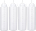 Condiment Squeeze Bottles Ketchup Dispenser, 4 Pack 32oz Squeeze Bottles for Liquids, Plastic Sauce Bottle with Cap Lid, Squirt Bottles for Sauces Liquids BBQ Dressing Pancake Art