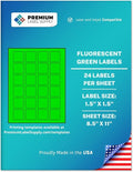Premium Label Supply Bright Neon Color Fluorescent Sticker Labels - 1.5" x 1.5" Square Labels - (Fluorescent Green, 12,000 Labels)